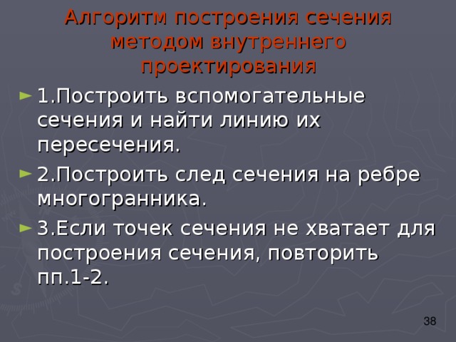 Алгоритм построения сечения методом внутреннего проектирования 