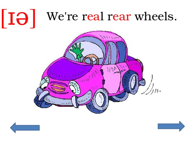[ɪə]  We're r ea l r ear wheels. 