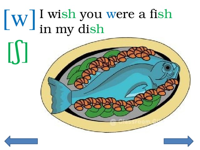 [w] I wi sh you w ere a fi sh in my di sh [ʃ]  