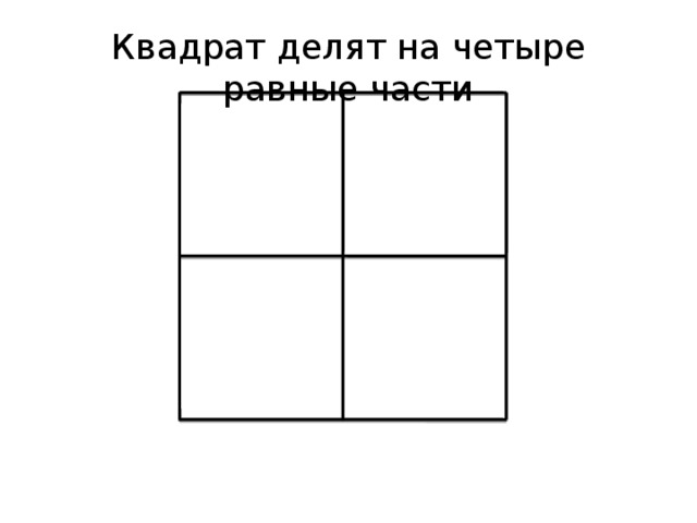 Лист квадратной формы разделили на четыре равные части и в каждой нарисовали геометрическую фигуру