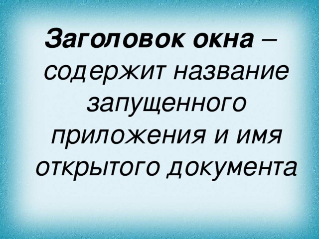 Заголовок окна – содержит название запущенного приложения и имя открытого документа 