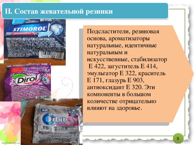 Химический состав жевательной резинки проект