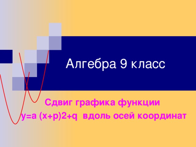 Алгебра 9 класс Сдвиг графика функции у=а (х+ p )2+ q вдоль осей координат