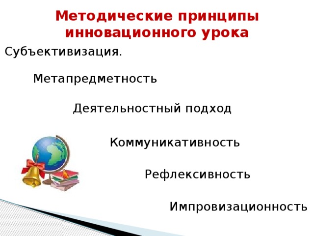 Методический принцип метапредметность современного урока это. Основные методологические принципы инновационного урока. Выберите один из элементов субъективизации современного урока. Субъективизация. Импровизационность