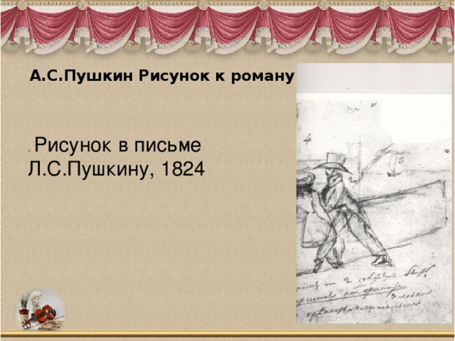   А.С.Пушкин Рисунок к роману   . Рисунок в письме Л.С.Пушкину, 1824 