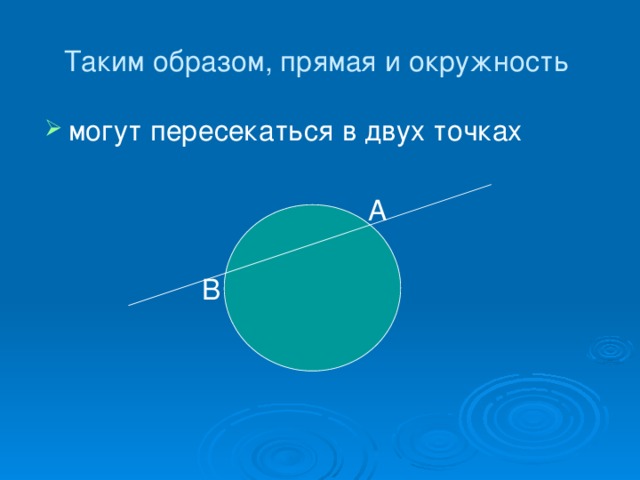 Таким образом, прямая и окружность  могут пересекаться в двух точках  A  B 