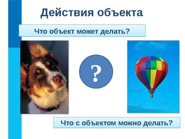 Действия объекта Что объект  может делать? ? Что с объектом можно делать? 20 