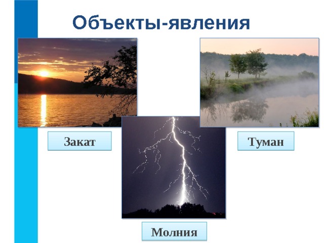 Объекты-явления Закат Туман Молния  