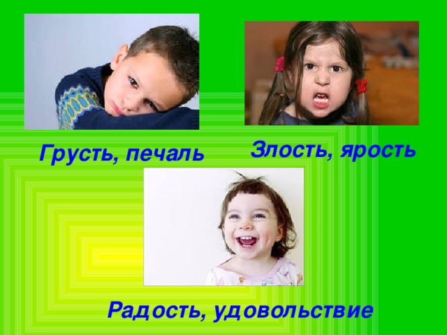 Злость, ярость Грусть, печаль Радость, удовольствие 