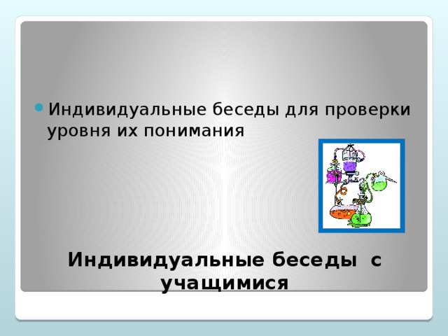Индивидуальные беседы для проверки уровня их понимания