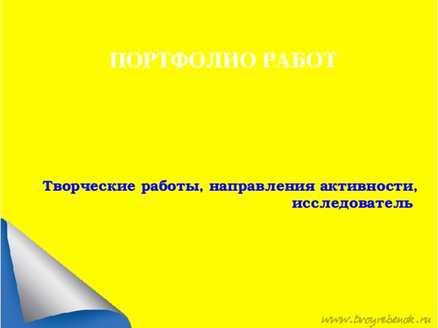 ПОРТФОЛИО РАБОТ Творческие работы, направления активности, исследователь  