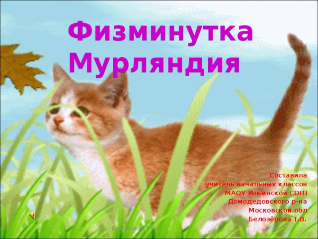 Физминутка Мурляндия Составила учитель начальных классов МАОУ Ильинской СОШ Домодедовского р-на Московской обл Белозёрова Т.В. Белозёрова Т.В.