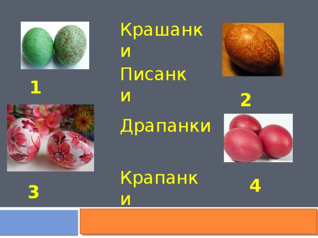 Крашанки Писанки 1 2 Драпанки Крапанки 4 3 