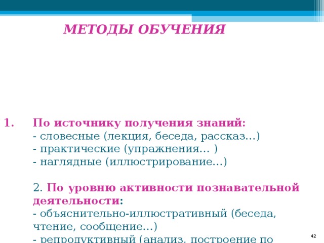 По источнику знаний словесные наглядные практические "Методы обучения географии в 5-6 классах" (выпускная работа)
