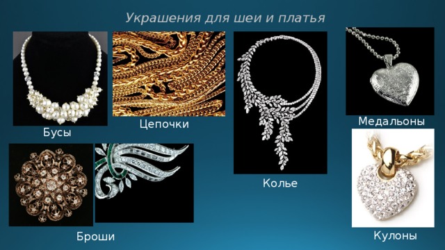 Украшения для шеи и платья Медальоны Цепочки Бусы Колье Кулоны Броши 