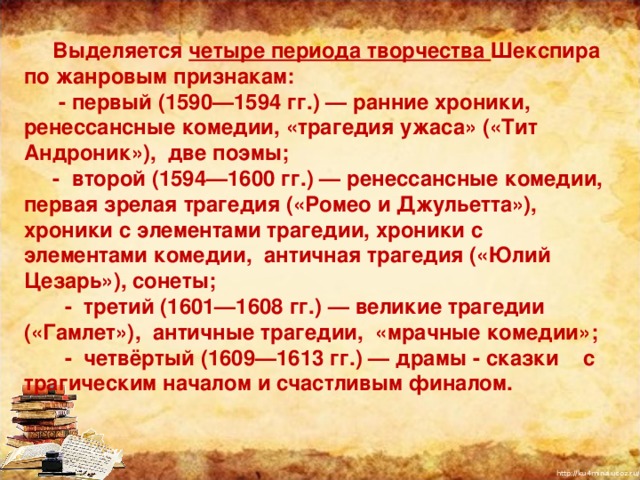 Шекспир хронологический план