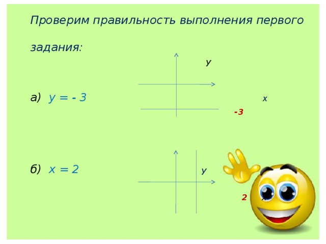  Проверим правильность выполнения первого  задания:   у       а) у = - 3 х   -3        б) х = 2 у       2  х      