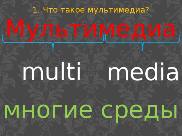 1. Что такое мультимедиа? Мультимедиа multi media многие среды