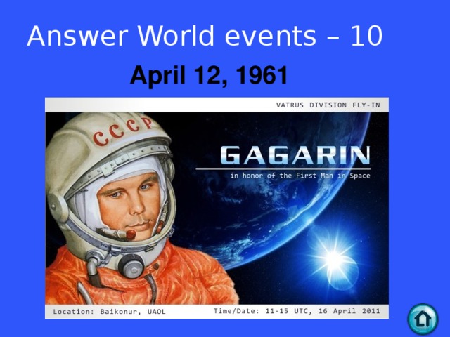 Answer World events – 10 April 12, 1961  