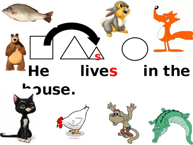 s  He live s in the house. 