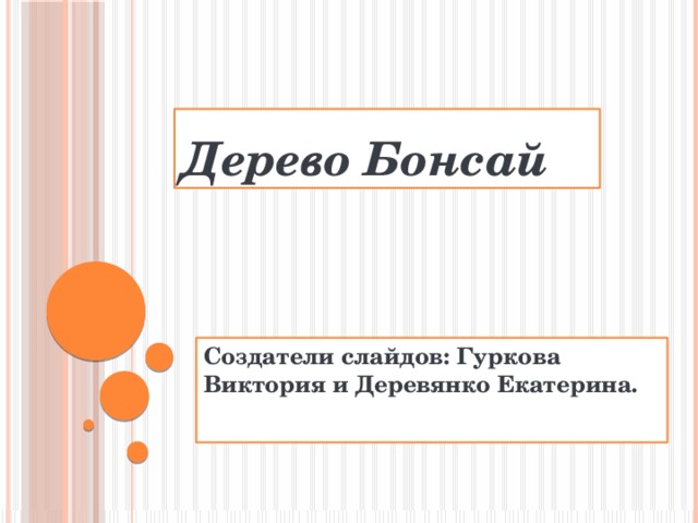 Дерево  Бонсай Создатели слайдов: Гуркова Виктория и Деревянко Екатерина. 