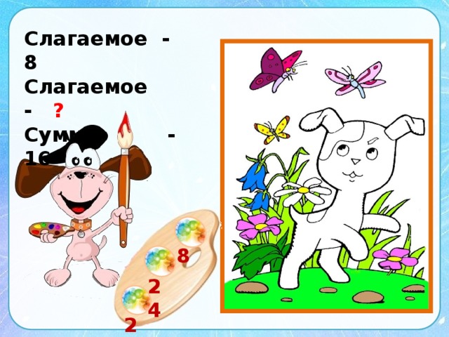 Слагаемое - 8 Слагаемое - ? Сумма - 16   8  24  23 