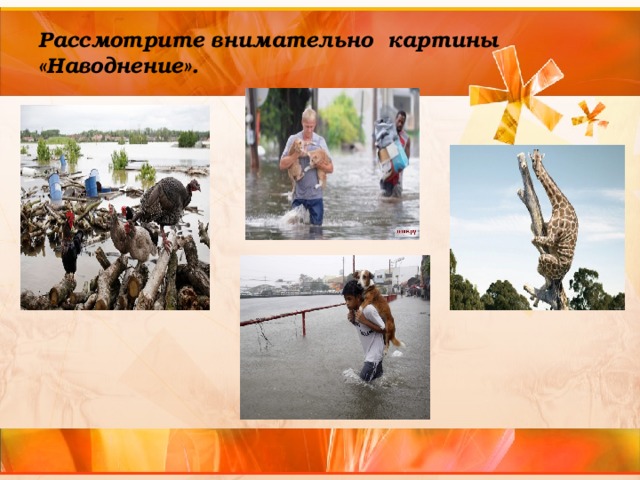 Рассмотрите внимательно картины «Наводнение».