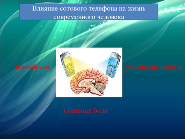 Влияние сотового телефона на жизнь современного человека . плохой сон ухудшение памяти головные боли 