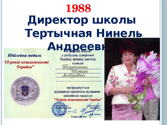 1988 Директор школы Тертычная Нинель Андреевна 
