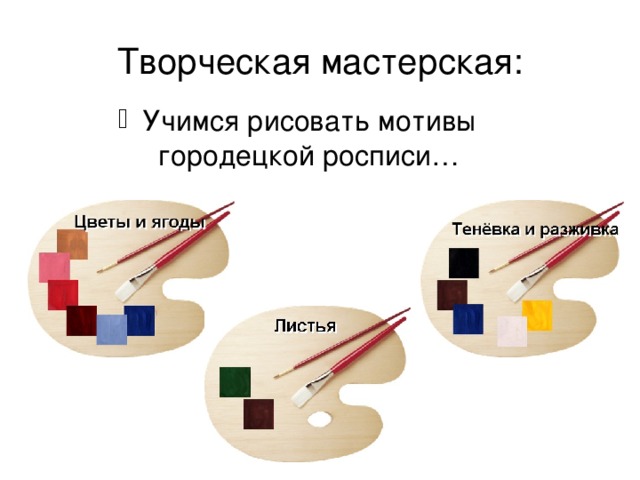Городецкая роспись - как ее нам не знать. Здесь и жаркие кони, молодецкая стать. Здесь такие букеты, что нельзя описать. Здесь такие сюжеты, что ни в сказке сказать. Желтый вечер, черный конь, И купавки, как огонь, Птицы смотрят из ларца – Чудо-роспись Городца! Л. Куликова Сообщения учащихся. 