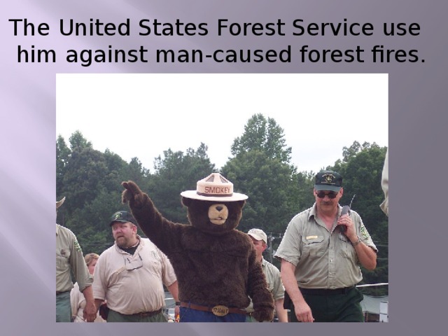 The United States Forest Service use  him against man-caused forest fires.