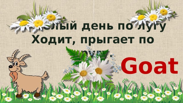 … целый день по лугу  Ходит, прыгает по кругу. Goat