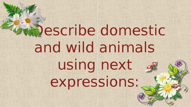 . Describe domestic and wild animals using next expressions: