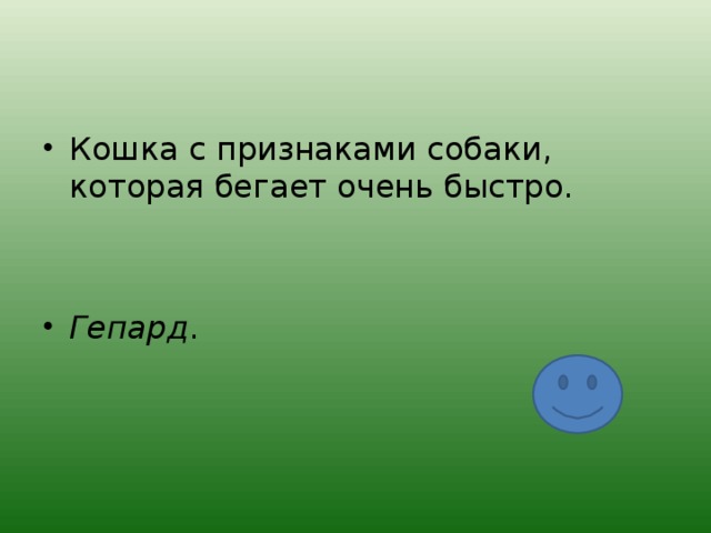 Кошка с признаками собаки, которая бегает очень быстро.   Гепард .  