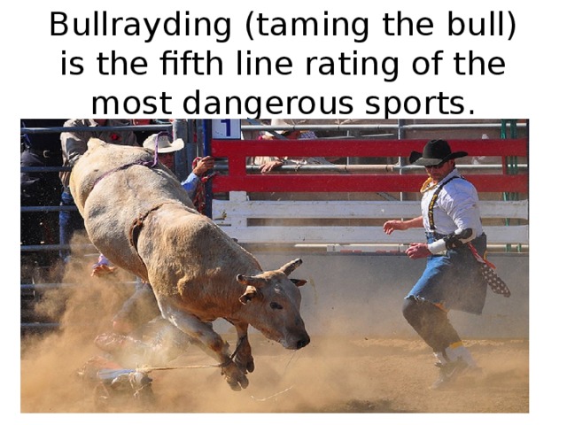 Bullrayding (taming the bull) is the fifth line rating of the most dangerous sports. 