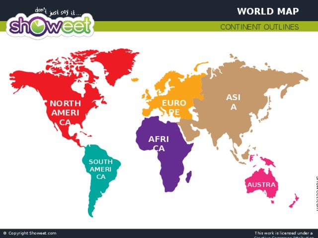 World Map Continent Outlines ASIA EUROPE NORTH AMERICA AFRICA SOUTH AMERICA AUSTRALIA 