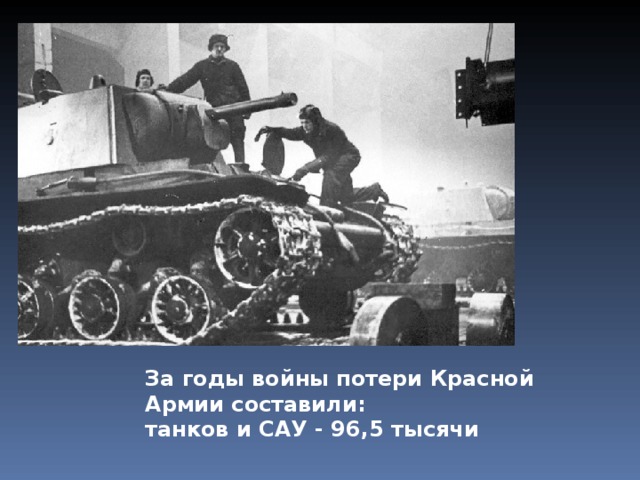 За годы войны потери Красной Армии составили: танков и САУ - 96,5 тысячи 