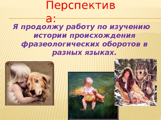 Перспектива: Я продолжу работу по изучению истории происхождения фразеологических оборотов в разных языках. 