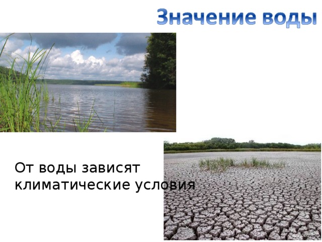 От воды зависят климатические условия 