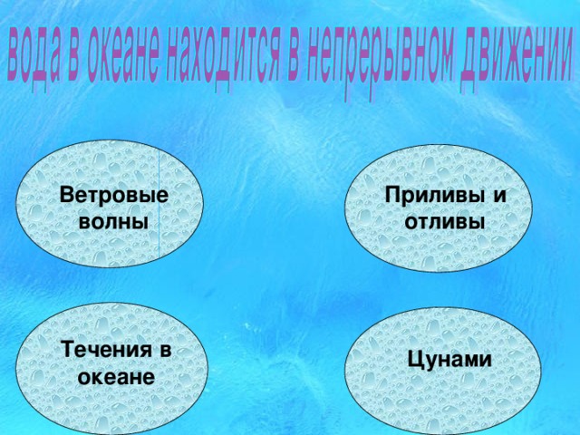 Ветровые волны Приливы и отливы Течения в океане Цунами 