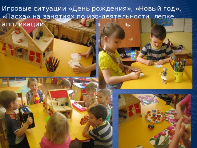 Игровые ситуации «День рождения», «Новый год», «Пасха» на занятиях по изо-деятельности, лепке, аппликации 