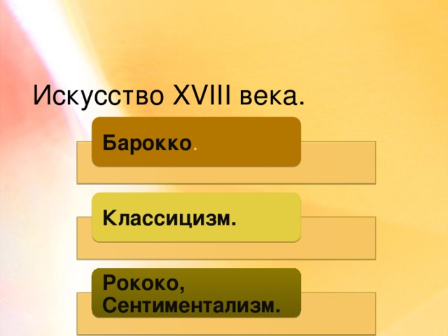 Искусство XVIII века. Барокко . Классицизм. Рококо, Сентиментализм. 