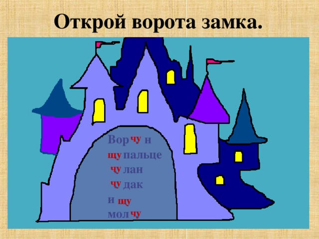 Открой ворота замка. Вор . н  . пальце  . лан  . дак и . мол .  чу щу чу чу щу чу 