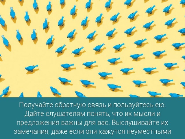 10. Получайте обратную связь и пользуйтесь ею. Дайте слушателям понять, что их мысли и предложения важны для вас. Выслушивайте их замечания, даже если они кажутся неуместными.  