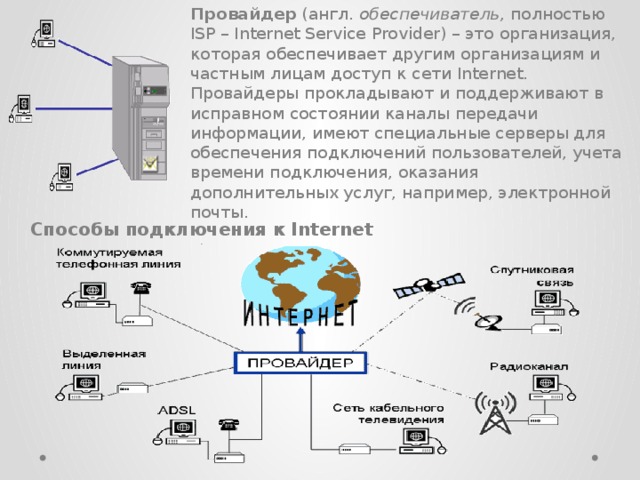 Интернет технологии способы и скоростные характеристики подключения провайдер презентация