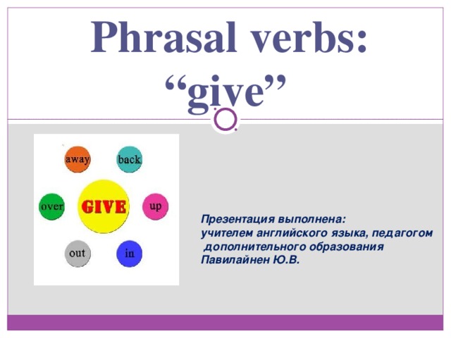   Phrasal verbs: “give” Презентация выполнена: учителем английского языка, педагогом  дополнительного образования Павилайнен Ю.В. 