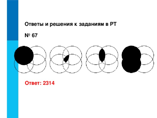 Ответы и решения к заданиям в РТ  № 67   Ответ: 2314