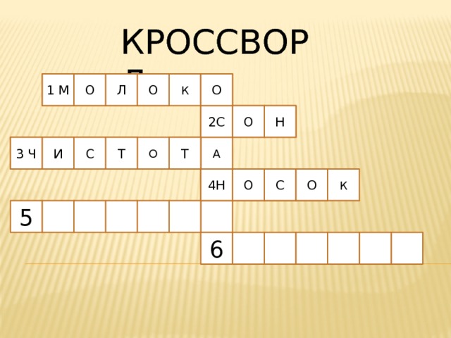 КРОССВОРД О Л О 1 М О 1 К 2С Н 2 О О С Т 3 Ч И Т 3 А С О 4Н К 4 О 5 6 