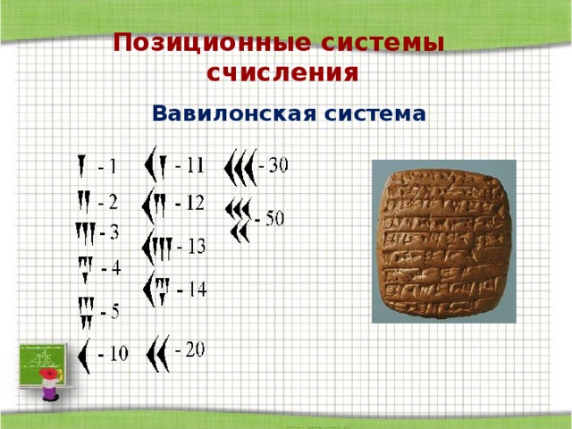 Позиционные  системы  счисления Вавилонская система