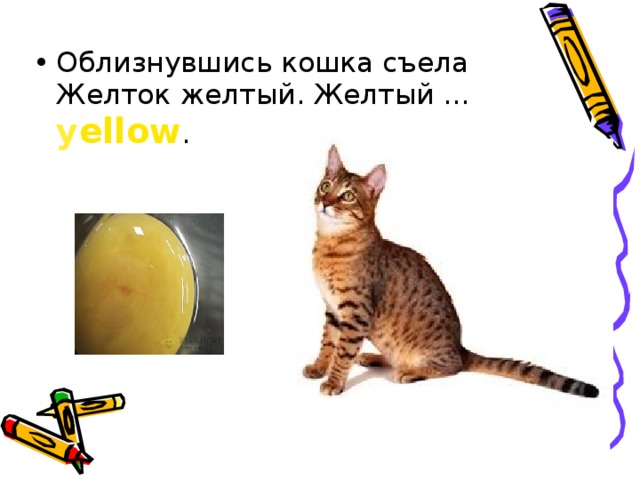 Облизнувшись кошка съела  Желток желтый. Желтый … y ellow . 